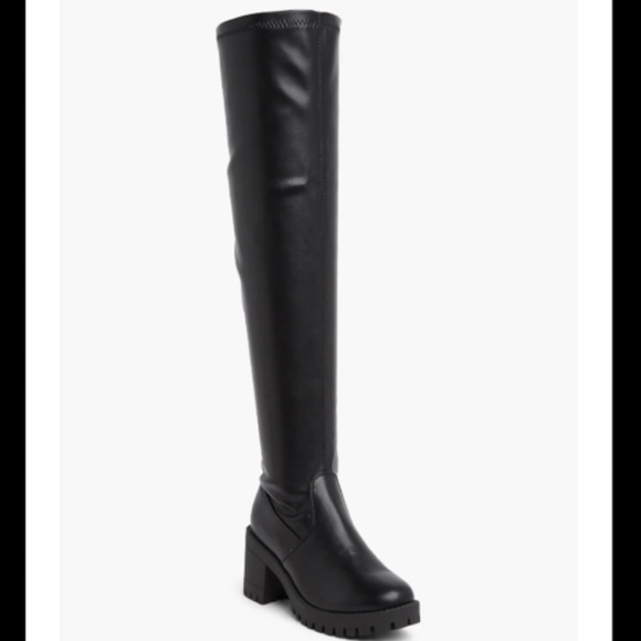 Black Block Heel Platform Over The Knee Boots - Picture 5 of 5